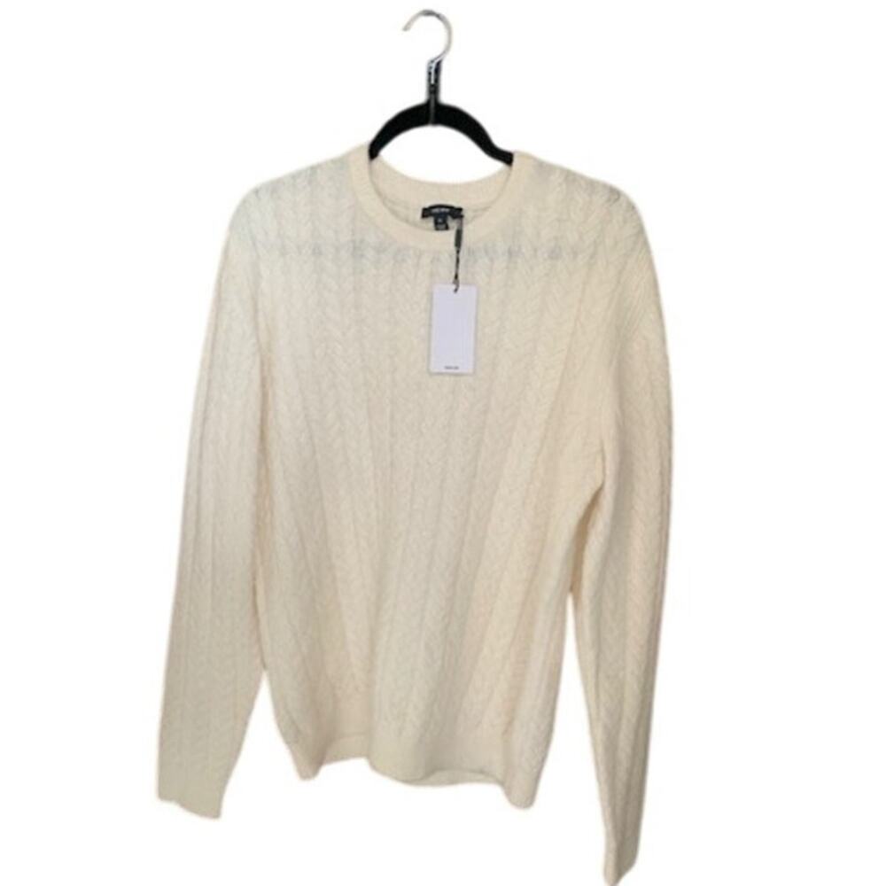 REISS Minsk Cream Wool Alpaca Blend Cable Knit Crew Neck Sweater Womens XL New